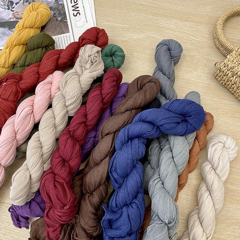 Baumwolle Leinen Faltbarer Damen Schal im koreanischen Stil Dünn Einfarbig Schlicht Passend Langer Schulterwickel Halswärmer Seidenschal