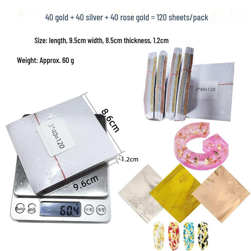 Taiwan Three-Color Imitation Gold Leaf: DIY Colored Foil Epoxy K Gold, Silver, Rose Gold Sheets (90-150/Pack)