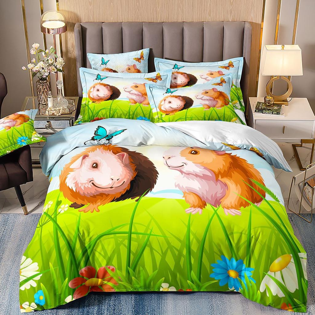 3pcs Cartoon Lions Elephants AnimalsThemed Bedroom  Duvet  Cover  Soft and Comfortable Cute Animal Covers, Single Queen Dormitor