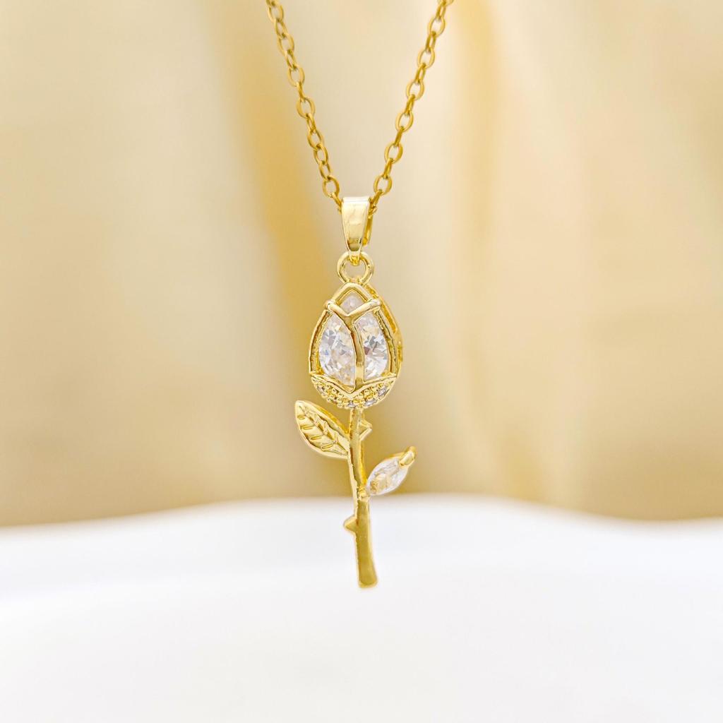 Tulip Zircon Pendant Necklace - Versatile, Non-fading Titanium Steel Women's Accessory