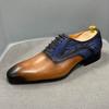 Fashion Mens Formal Shoes Genuine Cow Leather Oxford Shoes Brown Blue Mixed Color for Men Dress Wedding Shoes Lace Up Luxury Formal Shoe