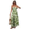 2026 Summer Strapless Green Leaf Print High-Waist Wide-Leg Jumpsuit - Fresh Vacation Style