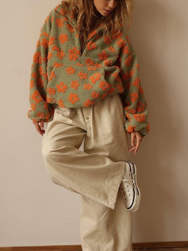 Худи на флисовой подкладке для осенизимы с цветочным узором стильный женский топ L 2790₽