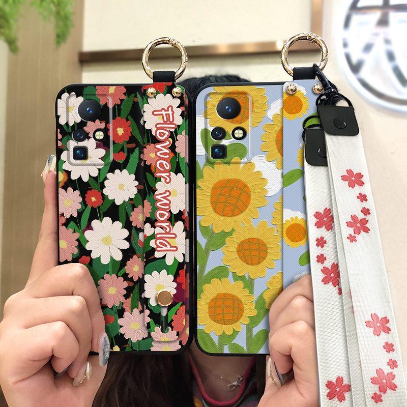 Phone Holder Kickstand Phone Case For infinix Zero X/X Pro/X6811/X6811B Silicone Ring Anti-dust Flower Oil Painting