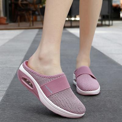 Sommermode Damen Slip-on-Schuhe, leicht, bequem, atmungsaktiv, halbe Hausschuhe, ausgehöhlte, luftweiche, gepolsterte Keil-Plateauschuhe