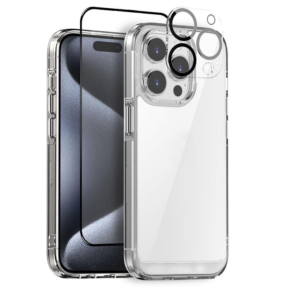 NORTHJO For iPhone 15 Pro Case PC+TPU Clear Phone Cover+Screen Protector+Camera Lens Film