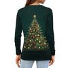 Women's Fashion Casual Slit Hem Round Neck Long Sleeve Loose Christmas Printed T-Shirt Ladies Top