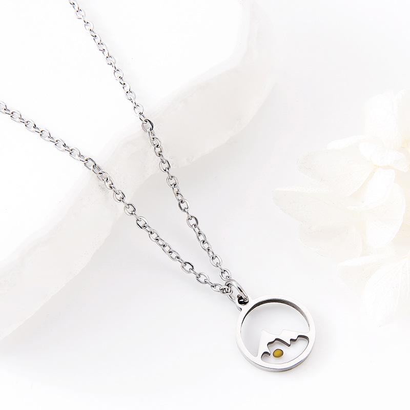 European-American Fashion Metal Necklace: Minimalist Mustard Seed Round Plate, Flat Cross Chain, Stainless Steel