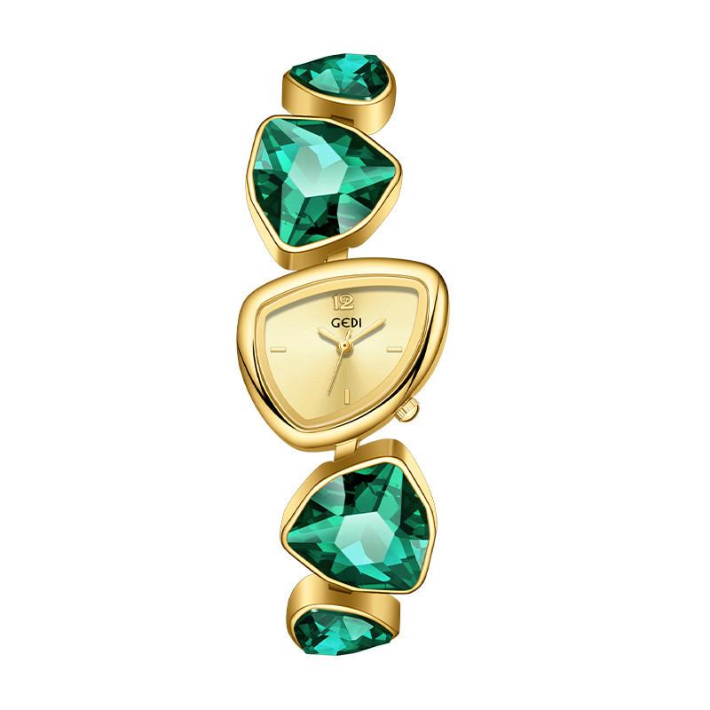 

Womens Quartz Watch With Irregular Dial And Artificial Crystal Detailing For Fashion And Gift Giving Green