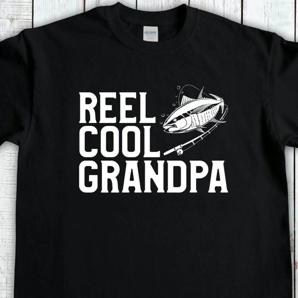 Reel Cool Grandpa Funny Fishing T Shirt Novelty Father's Day for Grandfather Casual Fisherman
