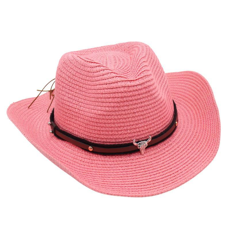 Western Cowboy Straw Hat Sun Hat Tibetan Bullhead Hat National Style Straw Knight Hat Sun Hat