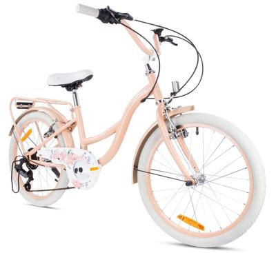 Evezőgép 20 hüvelykes Lány Gyermek Shimano 6 Sebességes Virágos Kerékpár Barack Színű Sun Baby