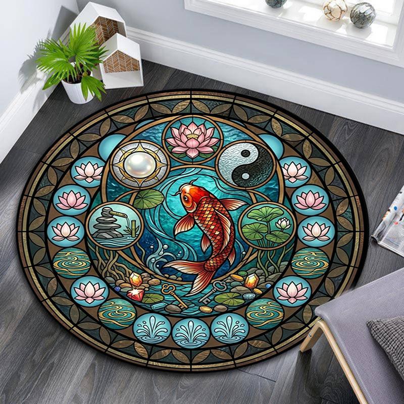 Frog Life Cycle Art Round Area Rug Under Office Chairs Bedroom Living Room Home Decor