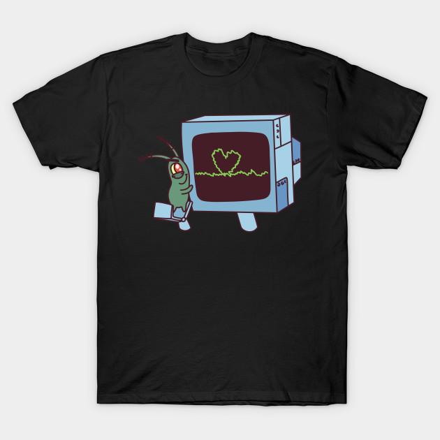 

Men Black Print T-shirt Spongebob Plankton And Karen No-Cut Transfer Paper Print Cotton Tshirt S чорний