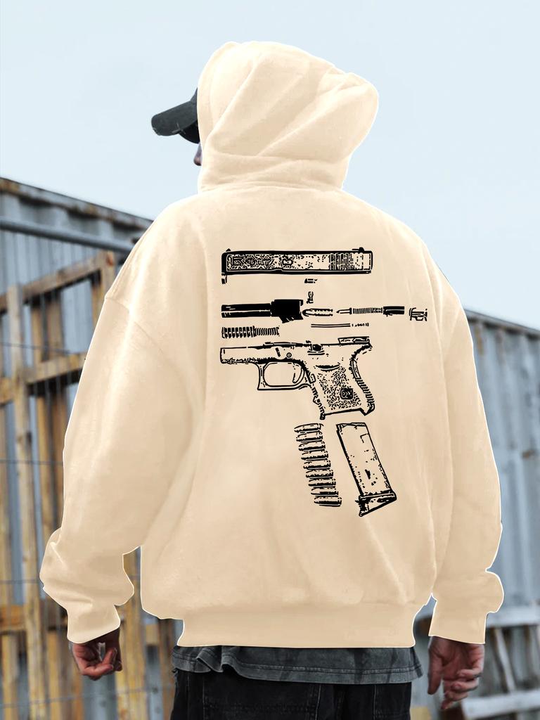 New autumn and winter gun pattern printed sweatshirt for men outdoor jogging pullover, fashionable street casual hoodie S-3XL