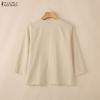ZANZEA Women Casual Round Neck Solid Color 3/4 Sleeve Cotton Blouse