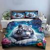 White Tiger with Tropical Flowers Bedding Duvet Cover Set  (1*Duvet Cover 2*Pillowcases, Without Duvet Insert)