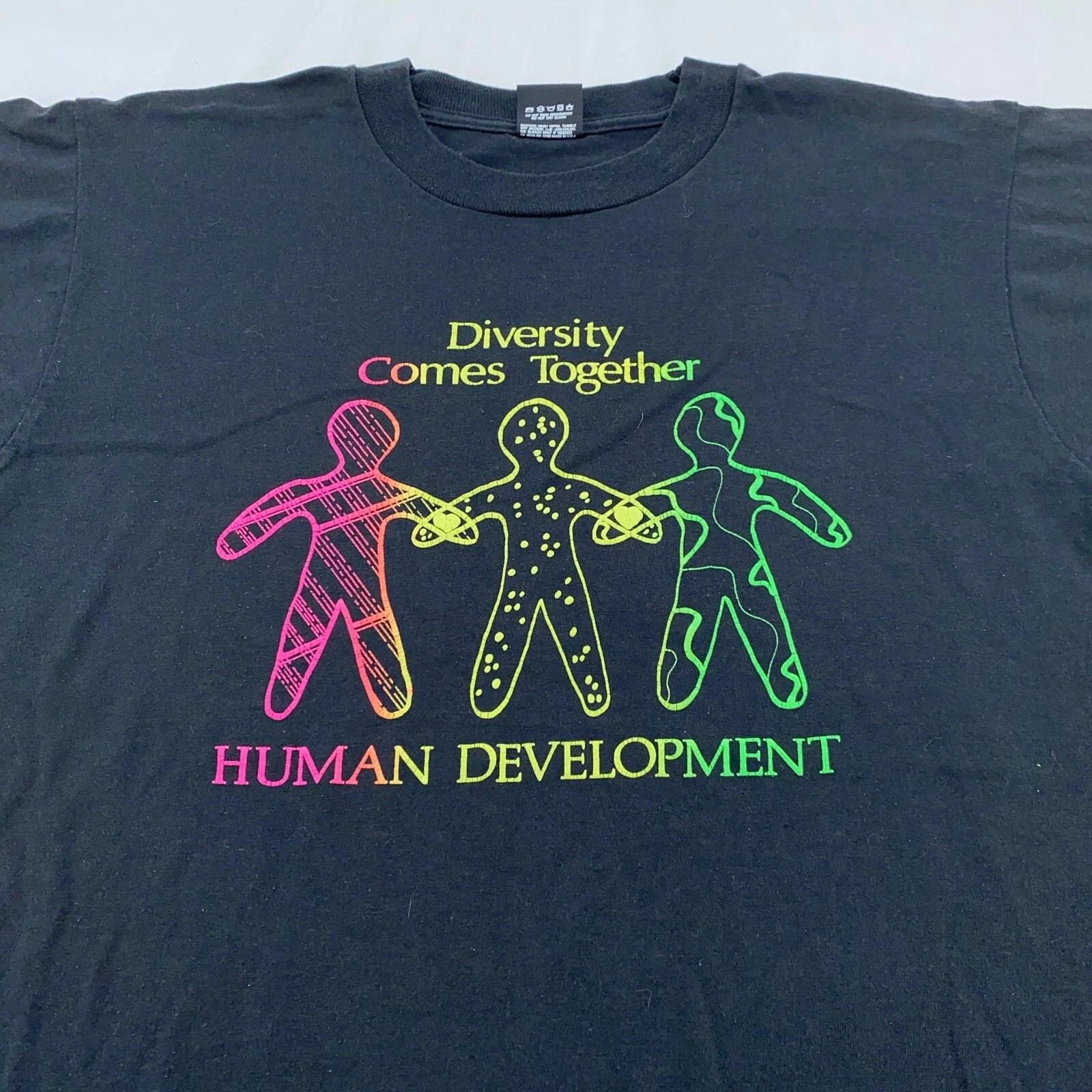 

vintage 90s DIVERSITY COMES TOGETHER HUMAN DEVELOPMENT T-Shirt M/L neon rainbow L