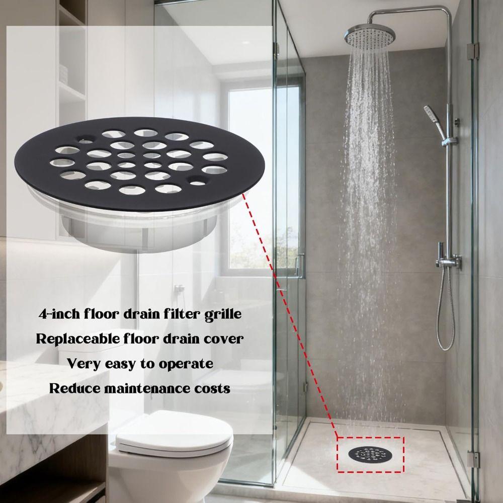 Stainless Steel Shower Drain Cover Rust-Proof 4-1/4“ Floor Drain Cover Anti-Clog Drain Strainer Bathroom Accessories