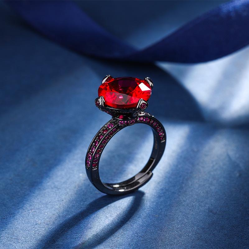 Biżuteria Miedziana Podstawa Pozłacana Symulowany Korund Okrągły Czarne Złoto Personalizowany Pierścionek Damski 12Mm