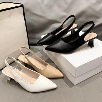 Baotou Back Empty Sandals High Heels Women's Thick Heel Spring New Single Shoes Pointed Toe Black Work Shoes High Heels