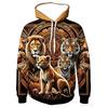Casual Long Sleeve Hoodie for Men Featuring a 3D Design of a Sacred Lion And a Young Lion, Complete with a Pocket. Spring and Autumn