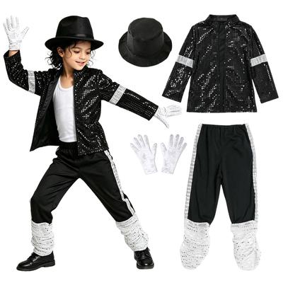 Kids Dance Costume Set Sequined Jacket Pants Gloves Hat Performance Outfit for Boys Girls Stage Show Tap Dance Jazz Dance Outfit