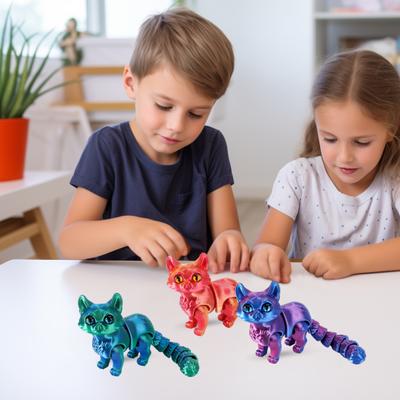 2Pcs 3D Printed Cat Figurine Movable Joints Cat Figure Articulated Animal Model Fidget Toy Home Office Bookshelf Desktop Decoration Ornament