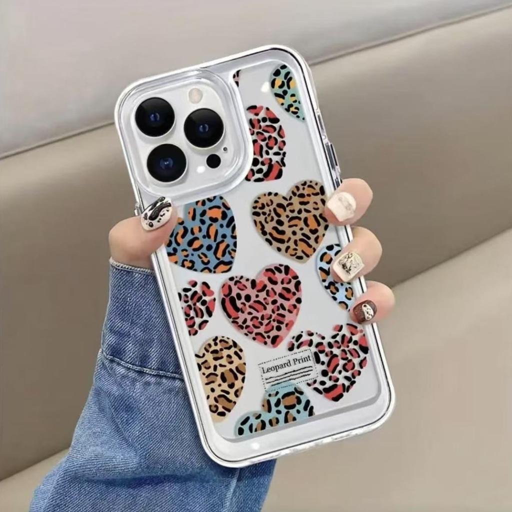 Sweet and Cool Wind Ins Leopard Print Love Plaid for iPhone16 Mobile Phone Case Apple 14pm New 13 Women 15p Korea