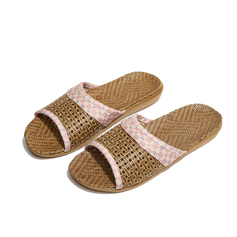 Woven Rattan Slippers With Soft Linen Lining, Casual Open Toe Slip On Shoes, Comfortable Indoor Home Slides