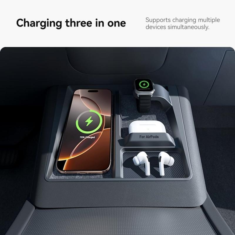 ABS Wireless Charging Hub Mount For Tesla Model Y Juniper & Model 3 Highland 2025 2026 Center Console Organizer Holder