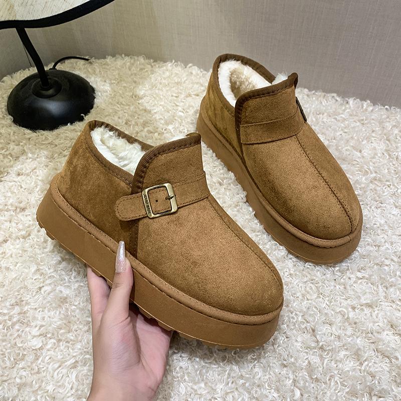 

Women s Cow Suede Snow Boots Winter New Sleeve Belt Buckle Platform Non-Slip Cotton Boots 43