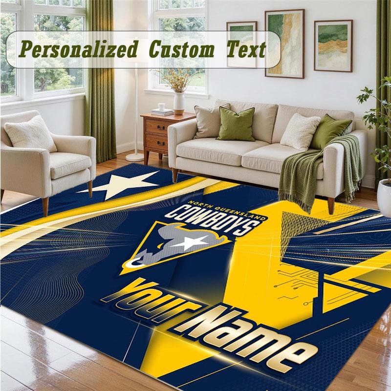 Crystal Velvet Square Rug Custom NameNorth Queensland Cowboys Pattern Non Slip Home Floor Decor Rug