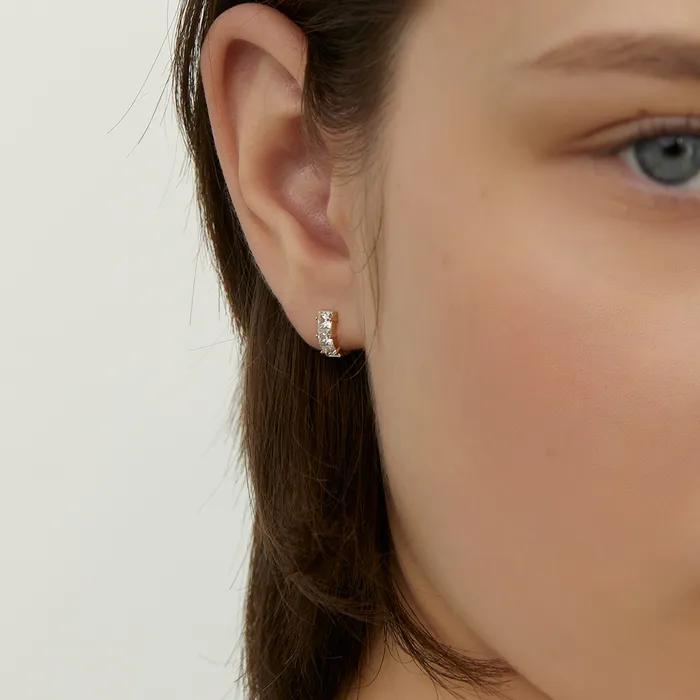 _Silver 925 Triple Square Stone One-Touch Earrings LSE87