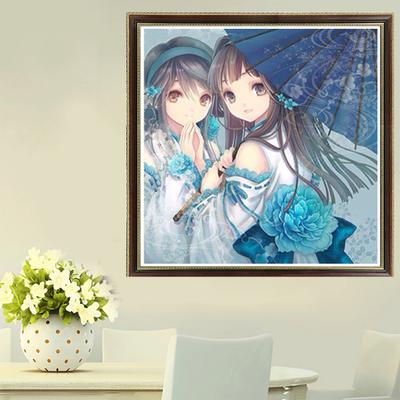 Pintura de diamante costura taladro completo bordado de diamantes peonías dibujos animados chica decoración pintura