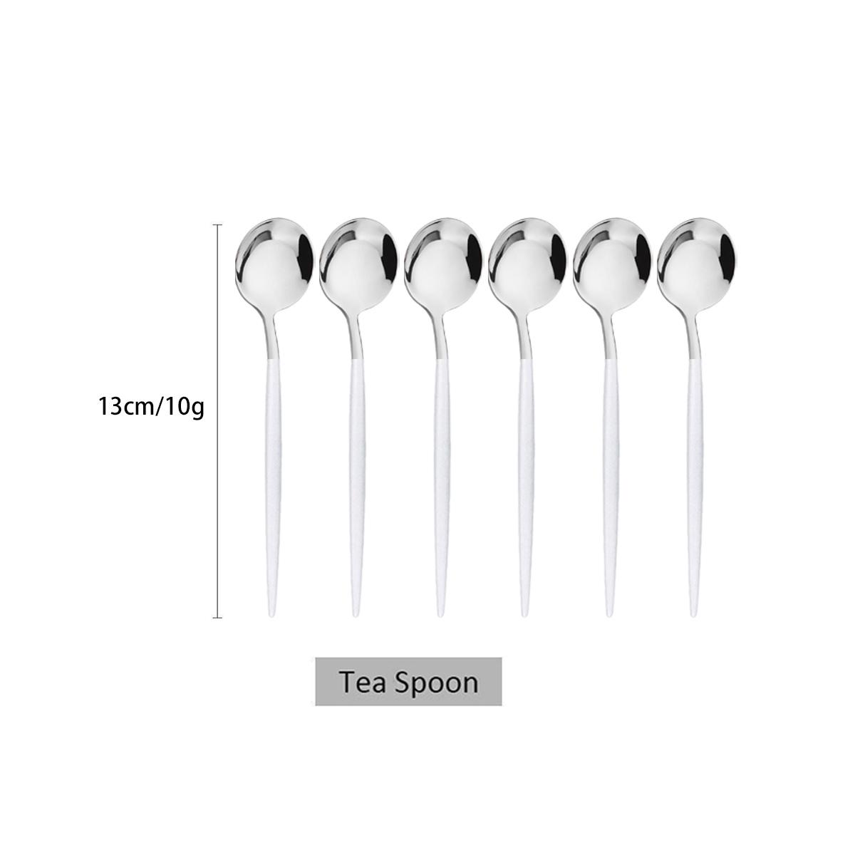 

Набор столовых приборов из 6 предметов, белый серебристый, из нержавеющей стали, столовая посуда, десертные ножи, вилки, ложки с длинной ручкой, кофейные ложки, столовые приборы