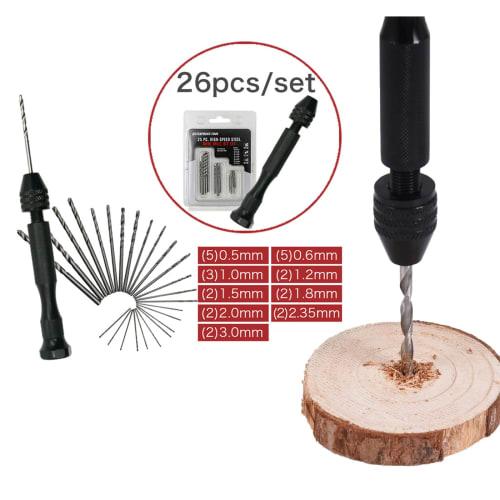 Mirhua Hand Drill, Hand Pin Vise, Small Hand, 26 Sets, Drill Bits 0.5mm-3mm, Manual, No Power Required, Noiseless, Drilling Tool, Small, Precision, DI