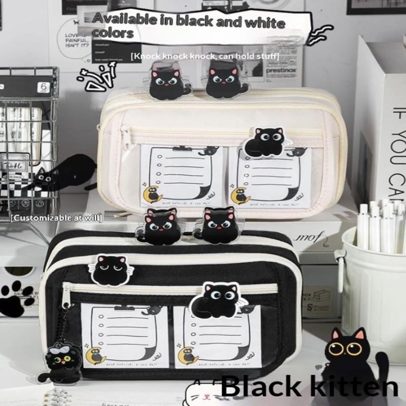 Black Cat Nine Layer Pencil Case For Girls Multifunctional Clear Stationery Box High Aesthetic Value For High School Students