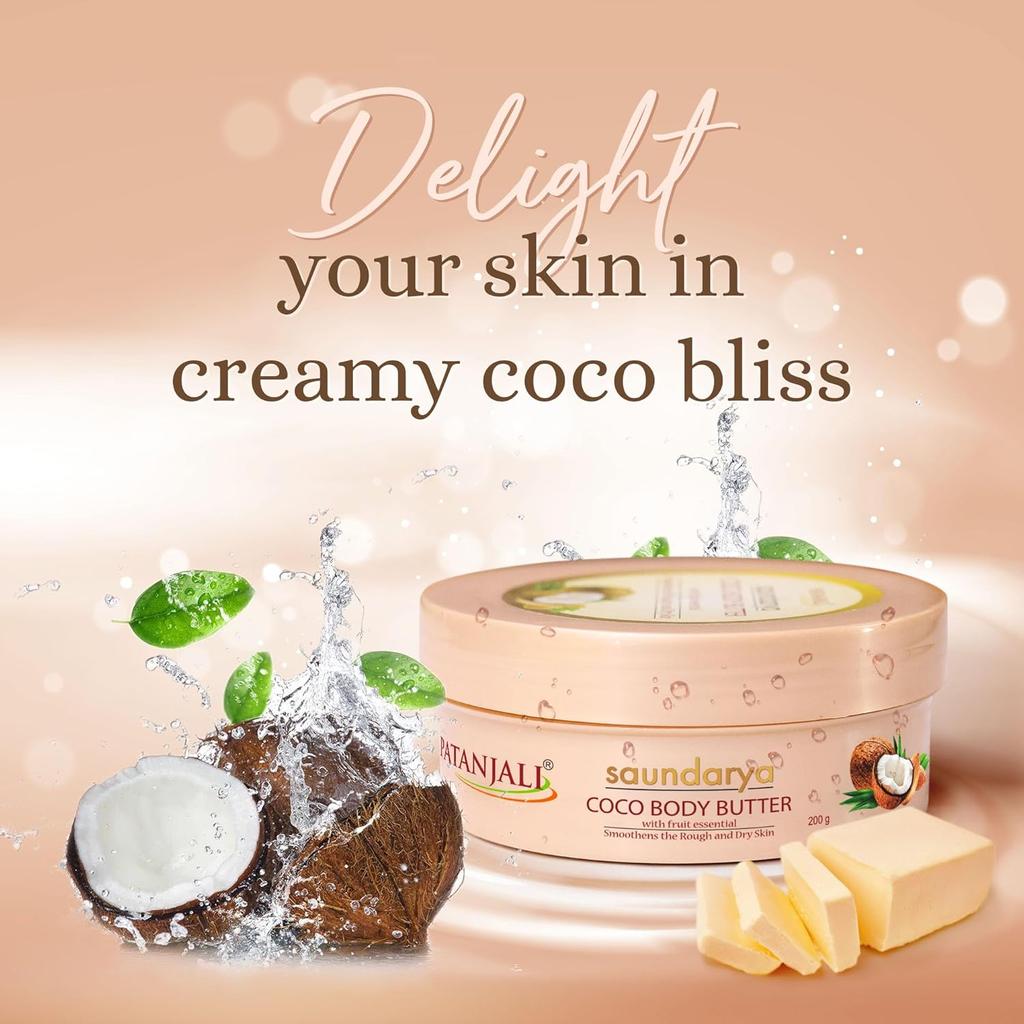 Patanjali Saundarya Coco Body Butter Cream 200g Pack of 1 Deep Hydration Cocoa Butter Moisturizer