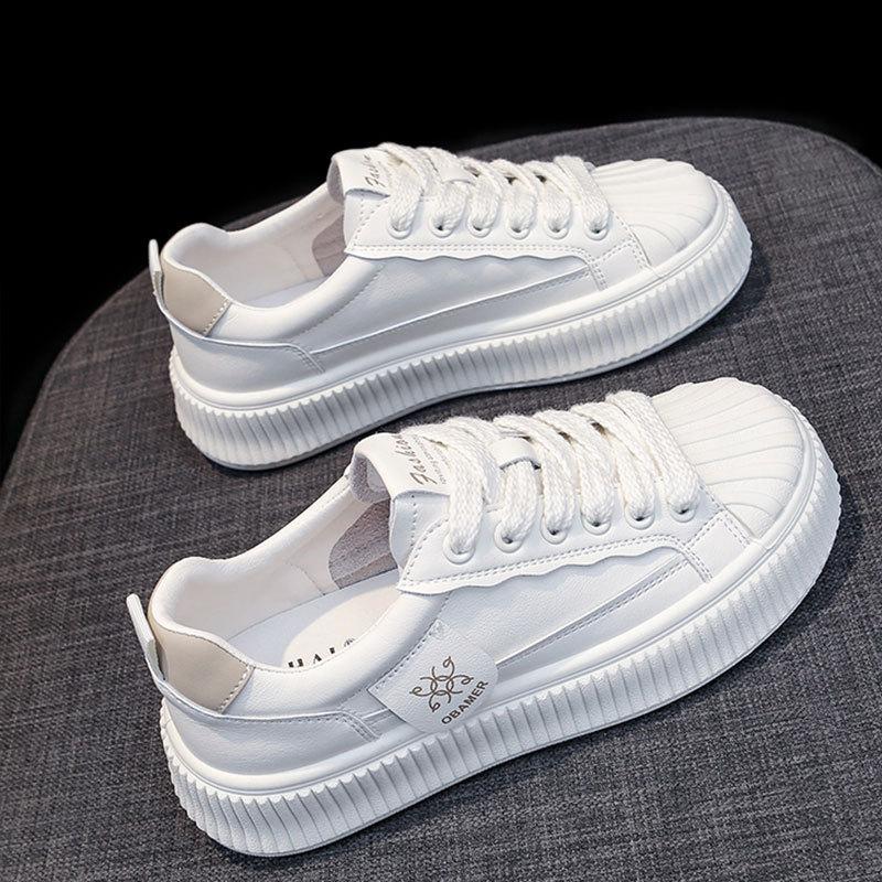 Shell Toe Board Schuhe Echtes Leder Plateau Weiße Schuhe Damenschuhe Frühling und Sommer Neue Atmungsaktive Schuhe Lässiger Sneaker