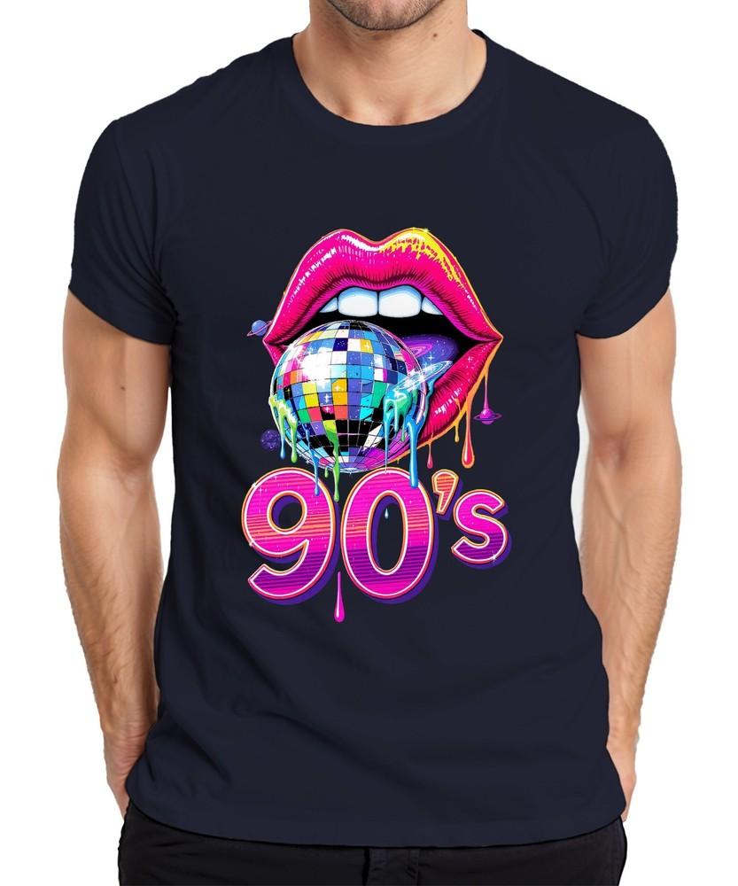 90s Disco Ball Lips Pop Art Neon Retro Party Gift Unisexs Tshirt S