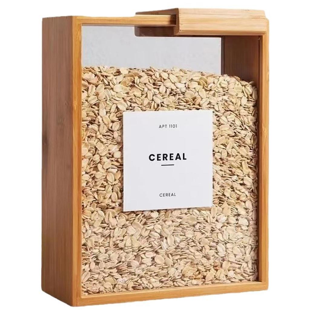Simple Wooden Grain Storage Box - Used for Storing Oatmeal, Grains, and Food Environmentally Friendly Bamboo Cover Storage Box