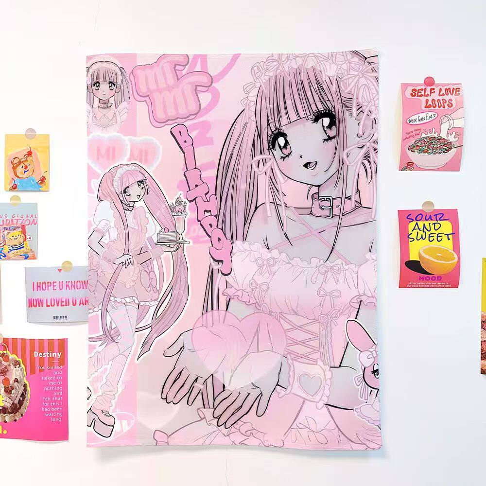 

Korean Sweet Girl Tapestry Cute Girl Room Wall Decor Aesthetic Tapestry Internet Celebrity Same Style Wall Hanging 74x94cm(29x37in)