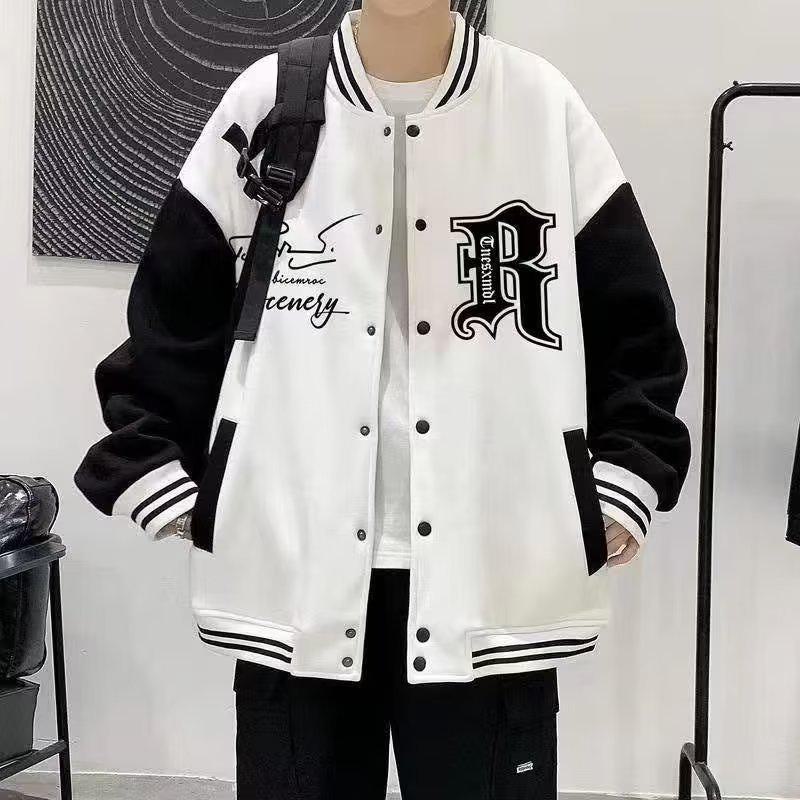 Men's Color-Block Print Baseball Jacket for Students