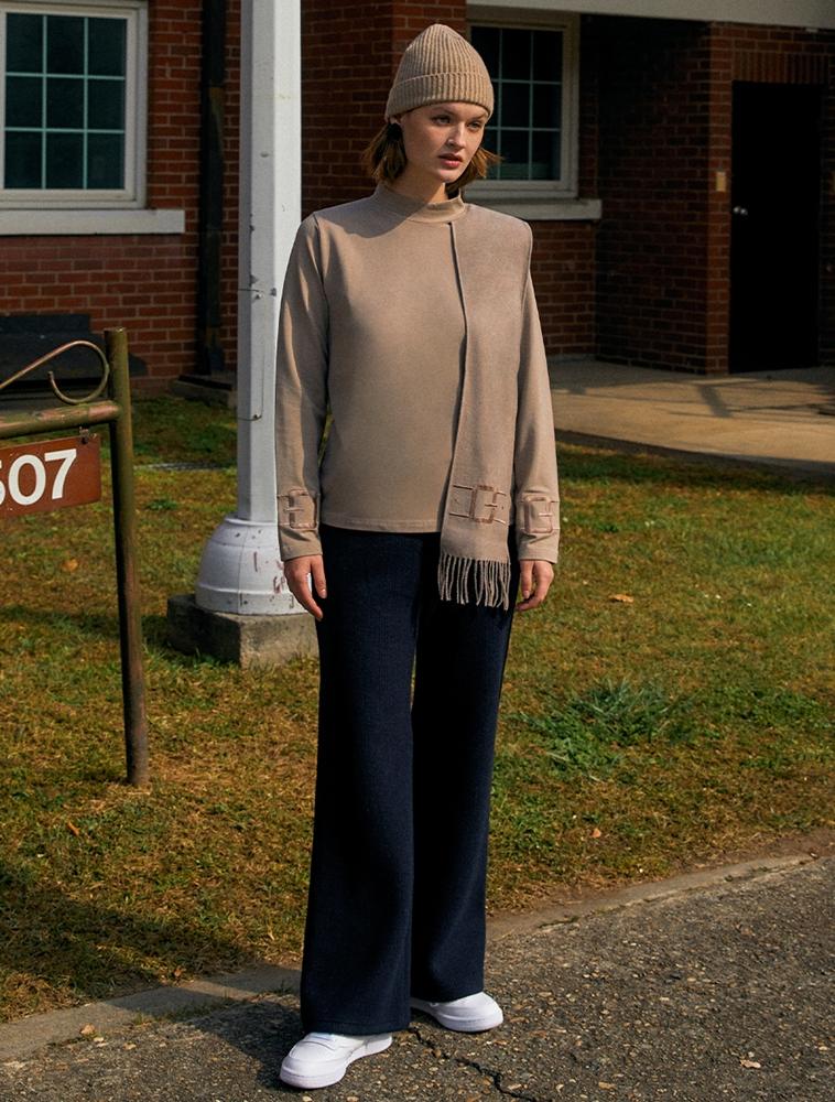 The Studio K Muffler Layered Mock Neck Top_Gray Free