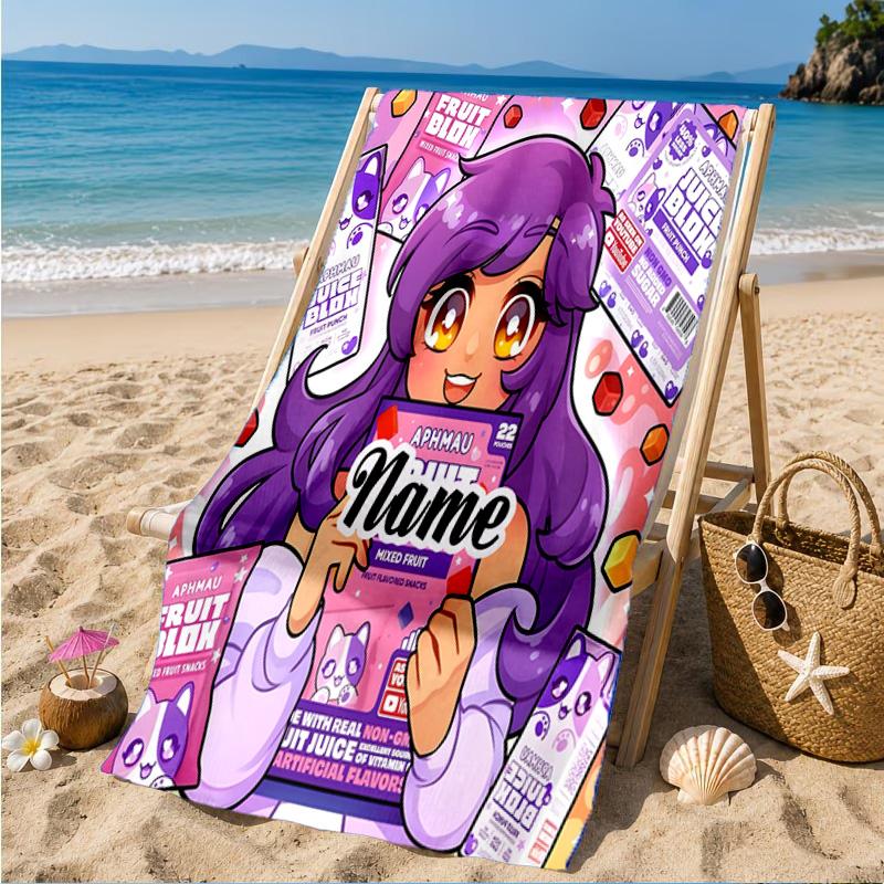 Custom Name Beach Towel Aphmau Candy Adventure Microfiber Beach Towel, Lightweight for Summer Travel, Swimming Pool Fan Birthday Gift