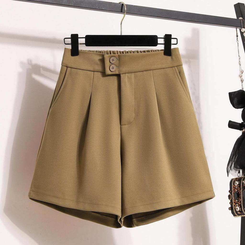 Large Size Autumn and Winter Loose Outer Wear Wide-leg Woolen Shorts Women's Fat and Thin High-waisted A-word Meat-covering Temperament Casual Pants