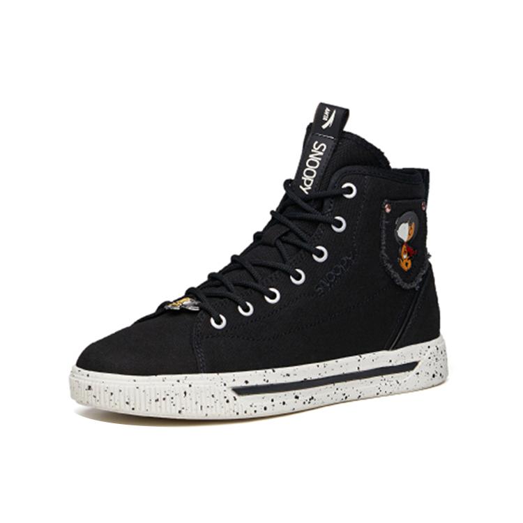 SNOOPY x Anta Canvas High top Skateboard Shoes Women's Black 922138604-2