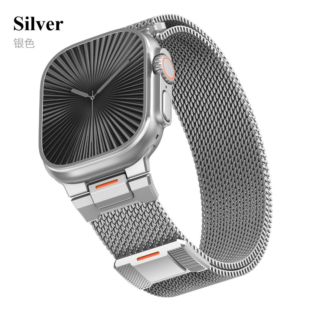 

Миланская петля для Apple Watch Ultra 2 ремешок 49 мм 44 мм 40 мм 45 мм 42 мм 41 мм 38 мм Металлический браслет iwatch Series10 46 мм 9 8 7 6 se ремешок S10-46mm 42/44/45/49mm серебряный