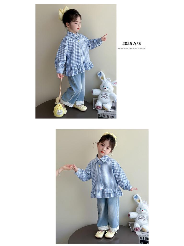 Girls' Plaid Ruffle Shirt - Korean Style Autumn Blouse for Little Girls
